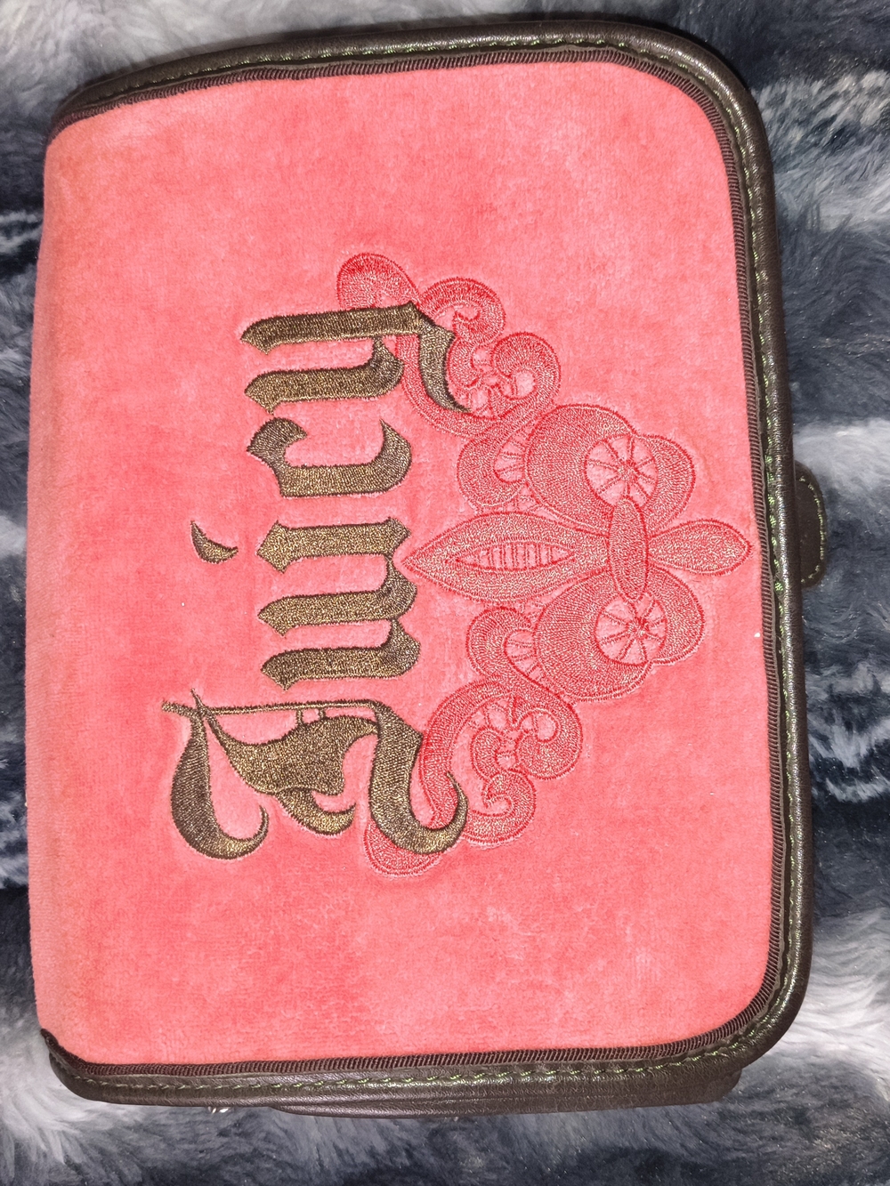 Juicy Couture Red Velvet Embroidered Zip Pouch